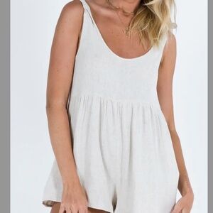 Princess Polly Tay Tie Strap Linen Blend Romper in beige